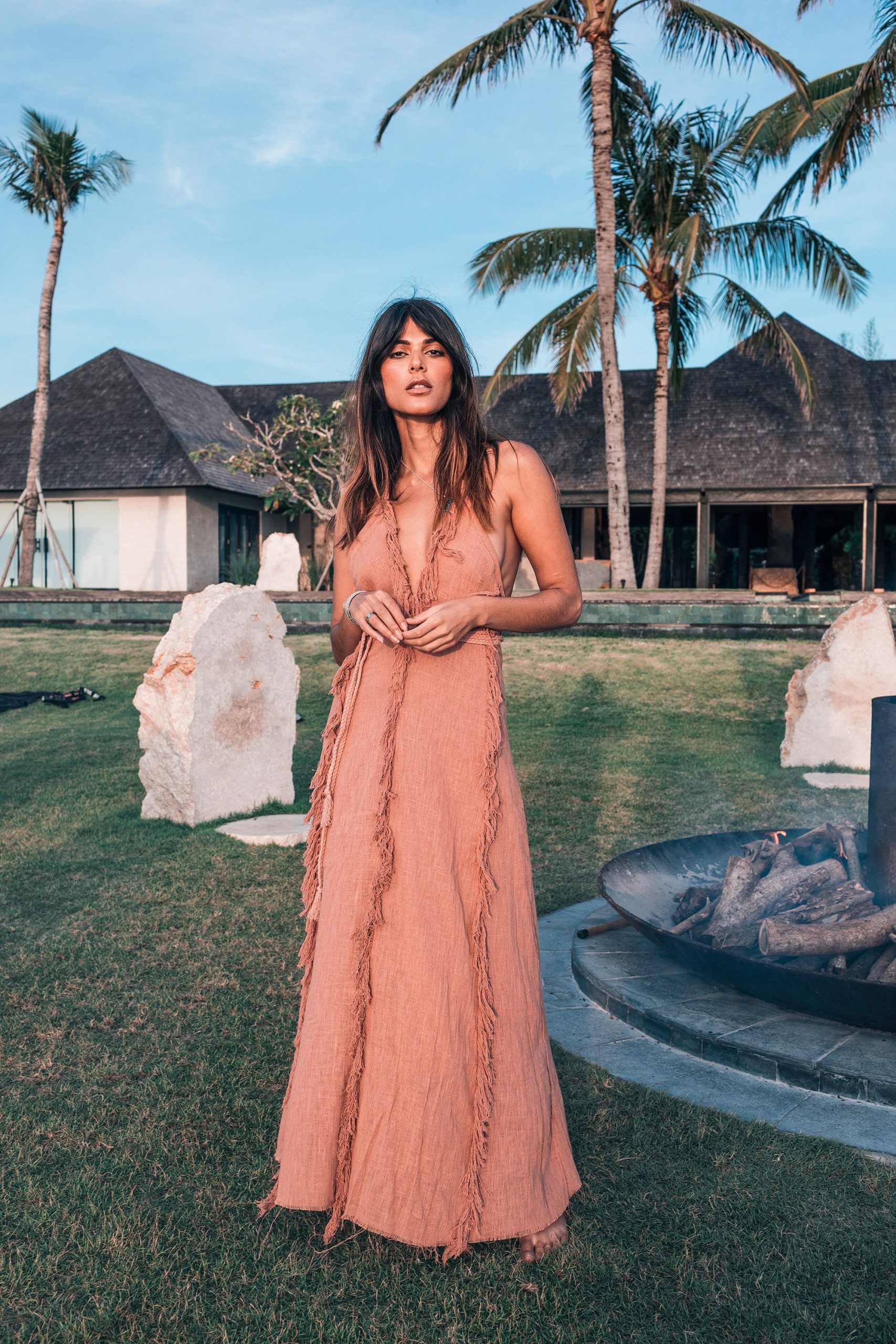 Dusty Pink Maxi Dress Bohemian Evening Belted Bridesmaid Dusty Pink Maxi Dress Bohemian Evening Belted Bridesmaid