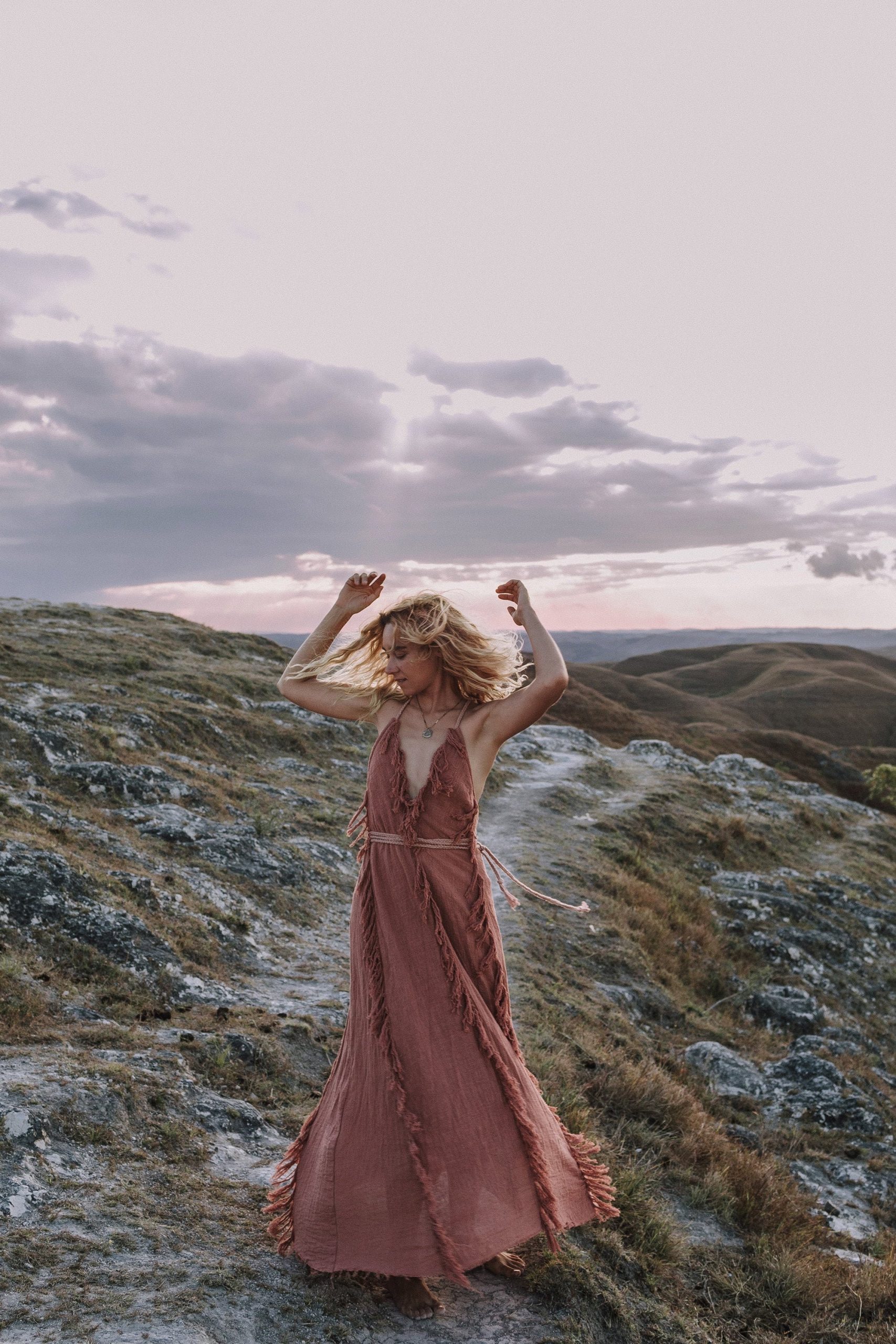 Dusty Pink Maxi Dress Bohemian Evening Belted Bridesmaid Dusty Pink Maxi Dress Bohemian Evening Belted Bridesmaid