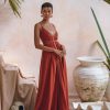 Red Boho Bridesmaid Dress Minimalist Bohemian Adjustable Maxi
