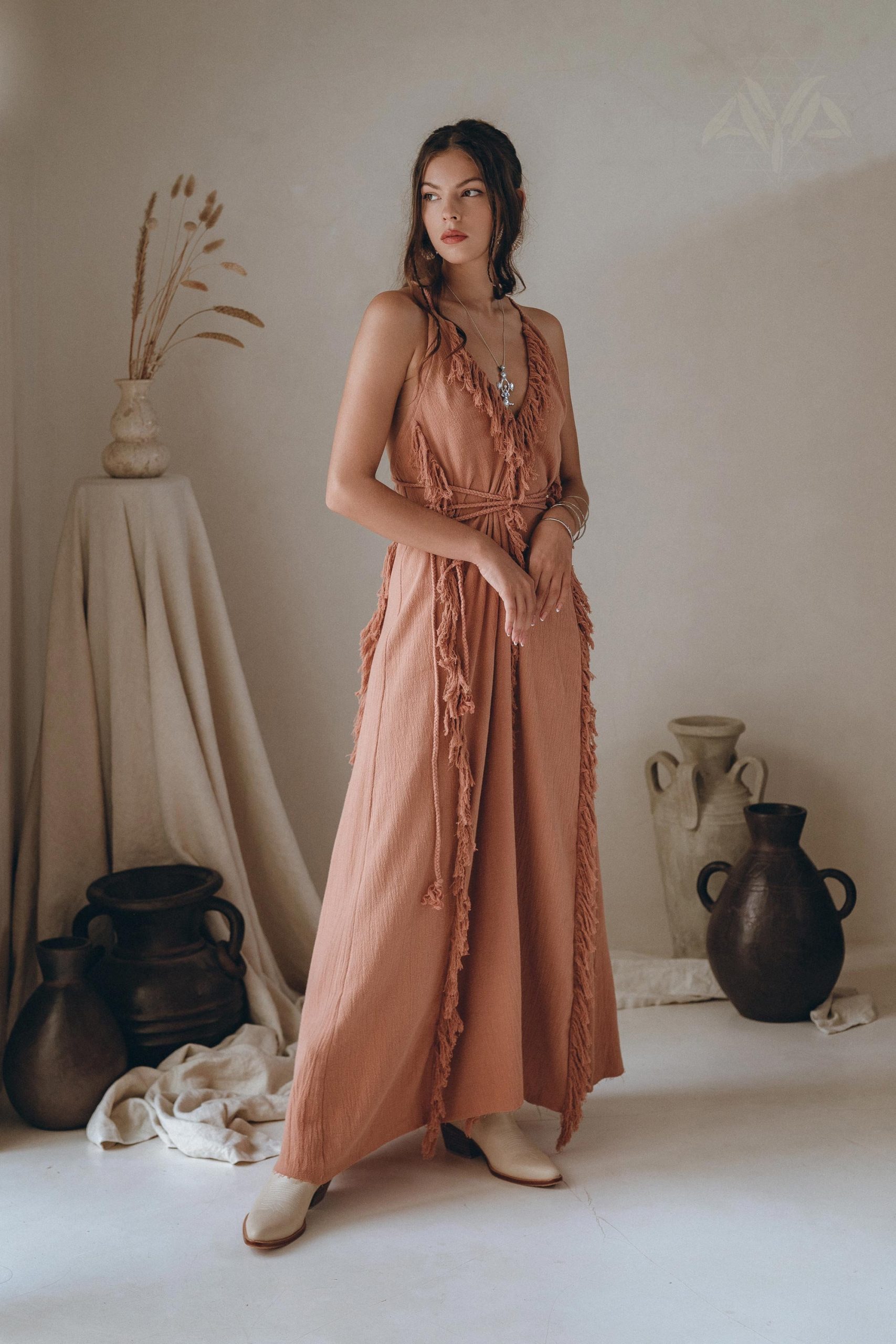 Dusty Pink Maxi Dress Bohemian Evening Belted Bridesmaid Dusty Pink Maxi Dress Bohemian Evening Belted Bridesmaid