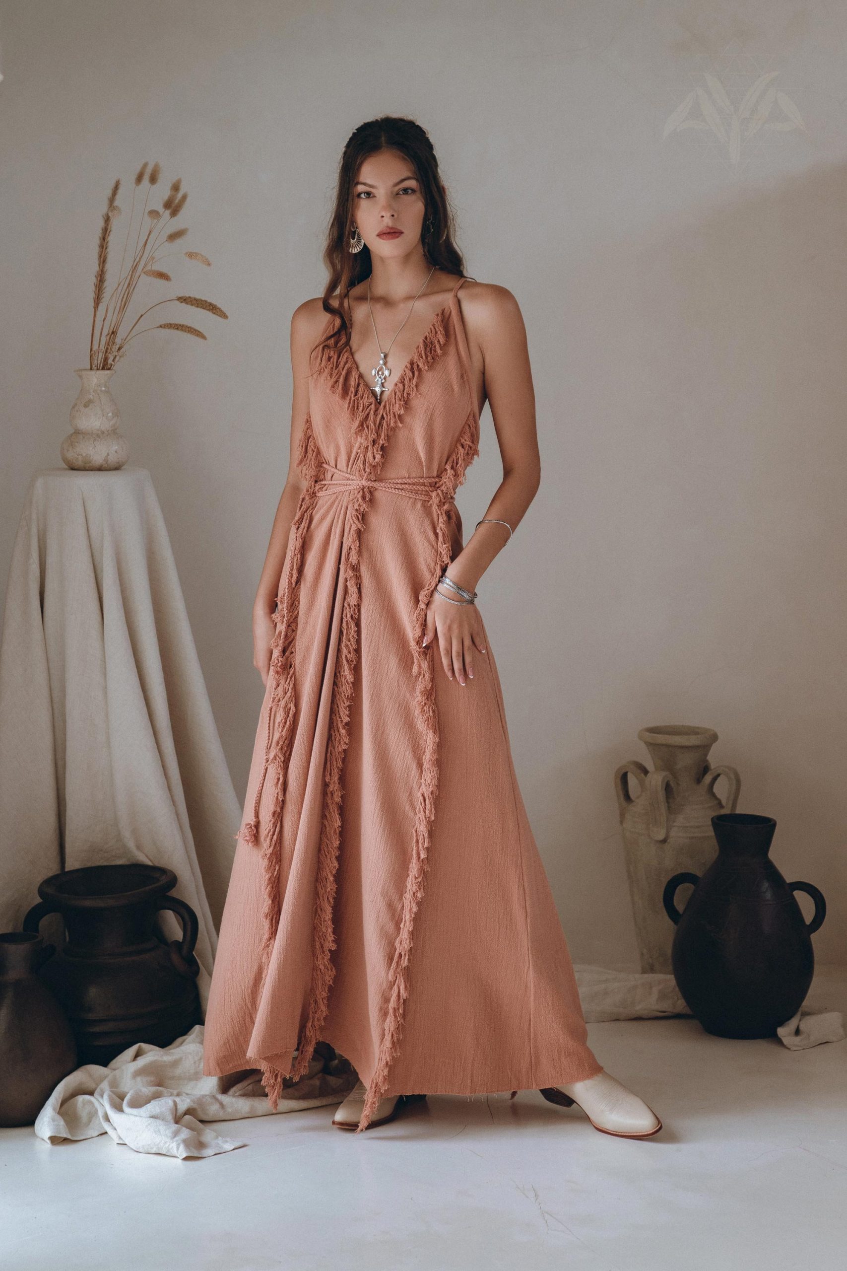 Dusty Pink Maxi Dress Bohemian Evening Belted Bridesmaid Dusty Pink Maxi Dress Bohemian Evening Belted Bridesmaid