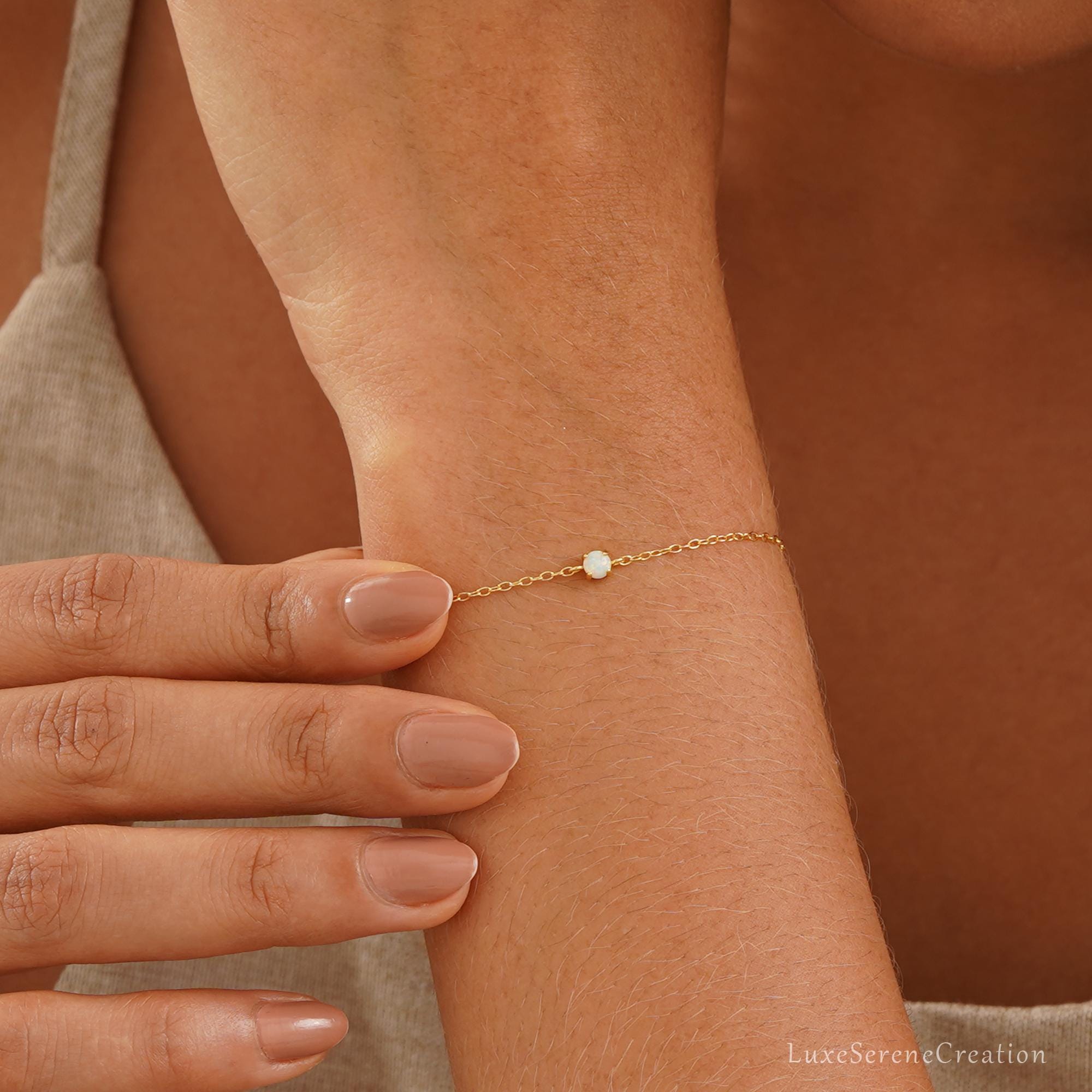 Single Opal Bracelet Sterling Silver Bead October Birthstone Single Opal Bracelet Sterling Silver Bead October Birthstone