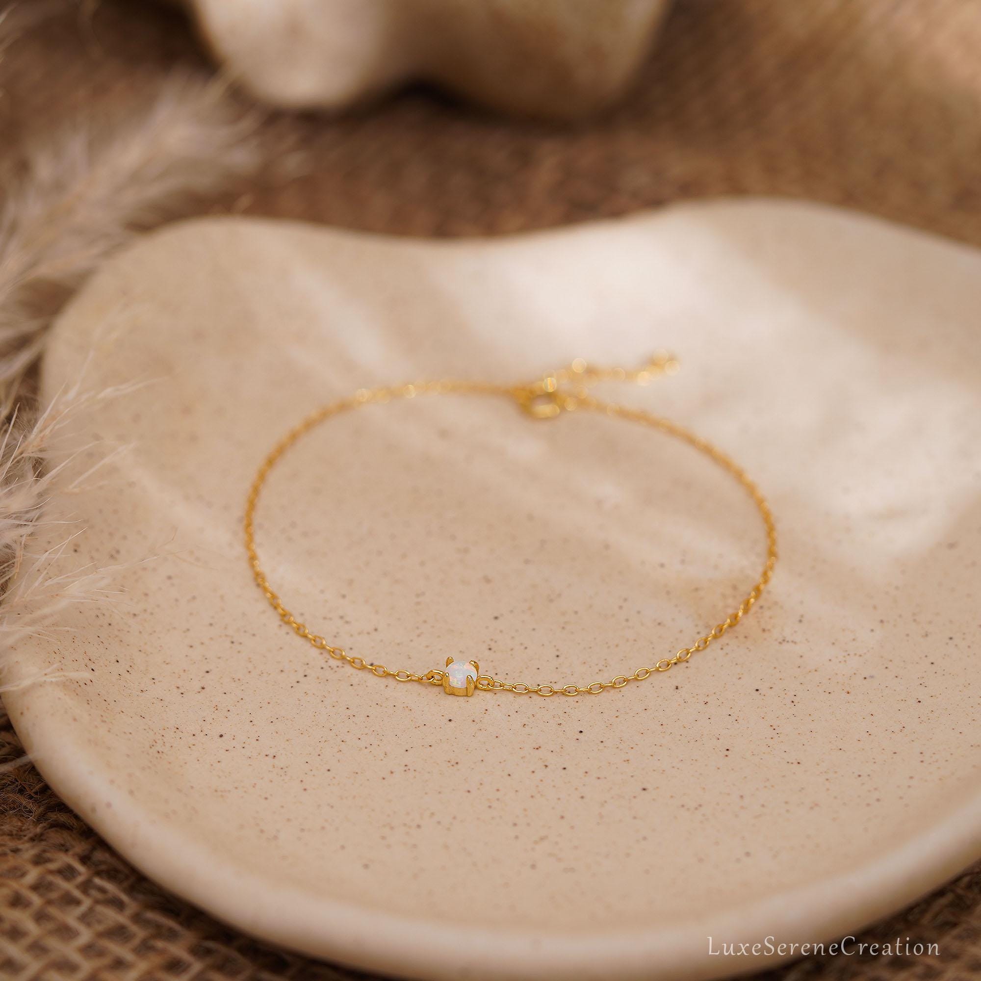 Single Opal Bracelet Sterling Silver Bead October Birthstone Single Opal Bracelet Sterling Silver Bead October Birthstone