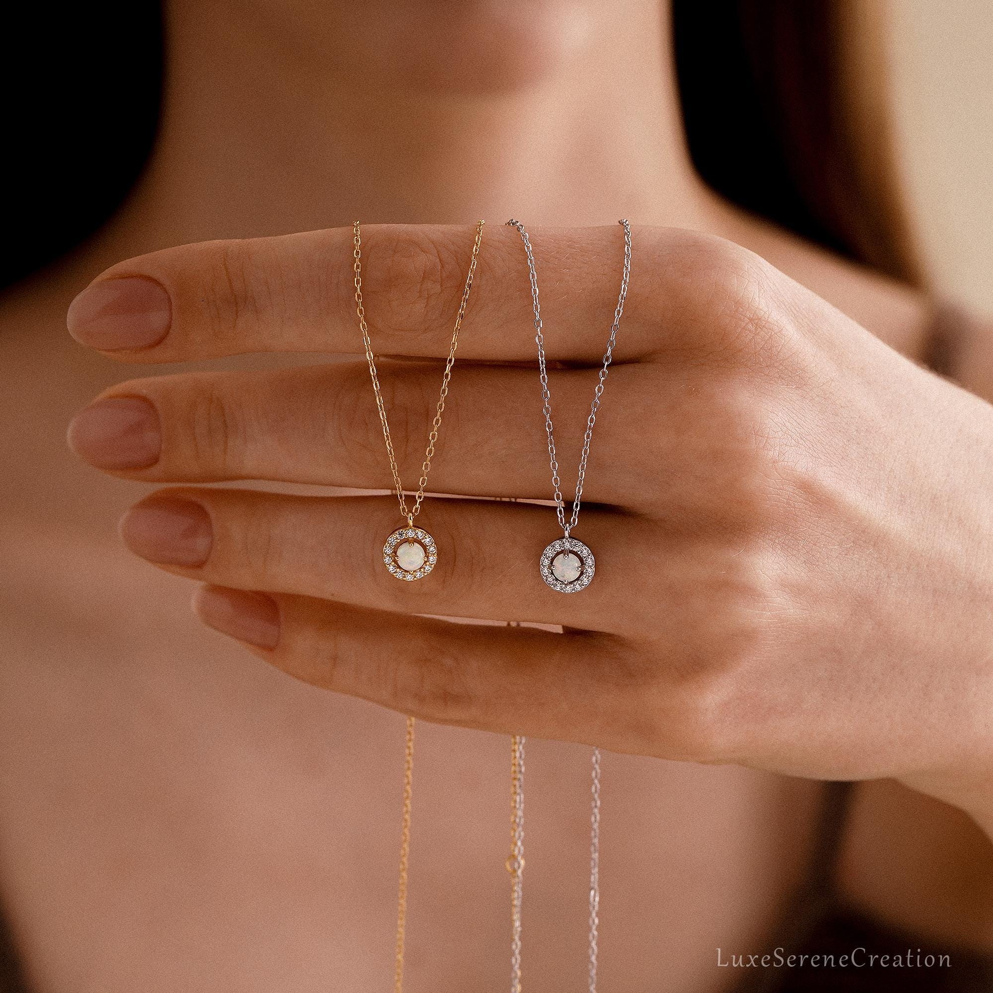 Minimalist Opal Necklace 925 Sterling Silver Women White Minimalist Opal Necklace 925 Sterling Silver Women White