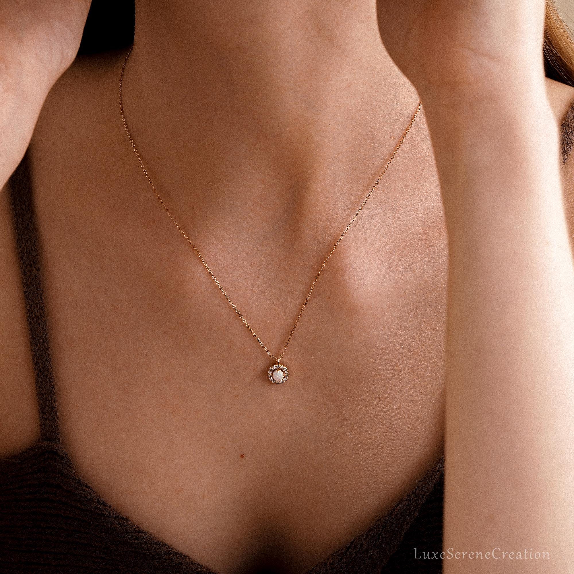 Minimalist Opal Necklace 925 Sterling Silver Women White Minimalist Opal Necklace 925 Sterling Silver Women White