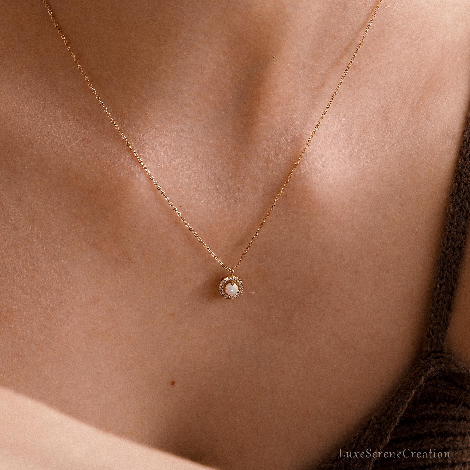 Minimalist Opal Necklace 925 Sterling Silver Women White Minimalist Opal Necklace 925 Sterling Silver Women White