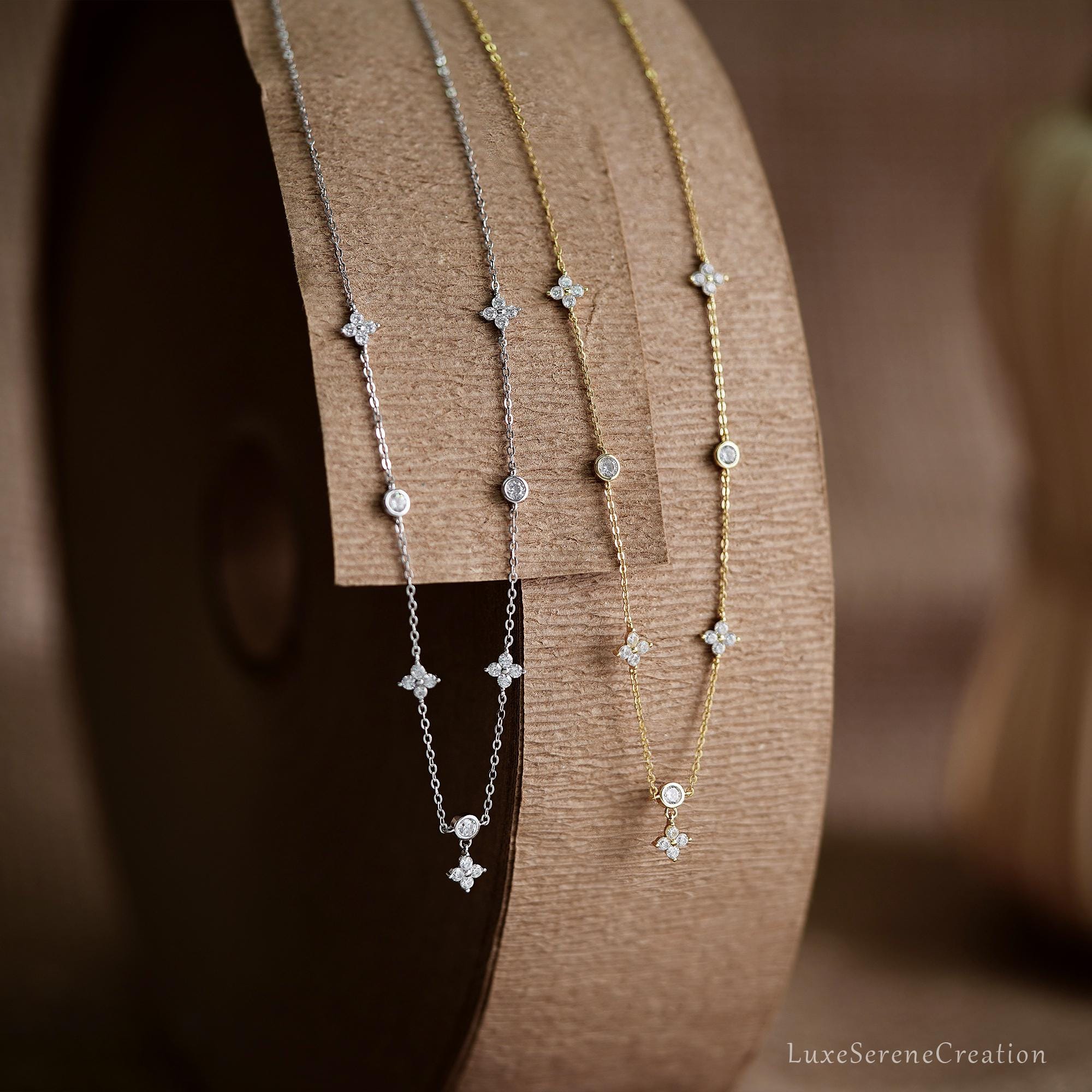 Crystal Flowers Necklace Sterling Silver Marquise Diamond Dangle Crystal Flowers Necklace Sterling Silver Marquise Diamond Dangle